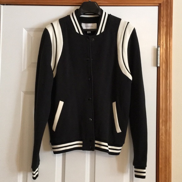 black jacket with white stripes